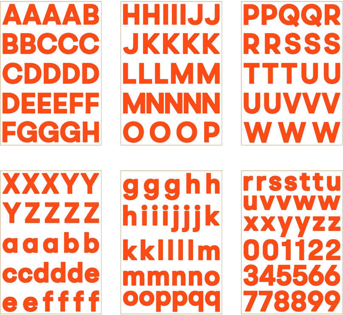 plakletters oranje | alfabet stickers | met cijfers | hoogte 4 cm